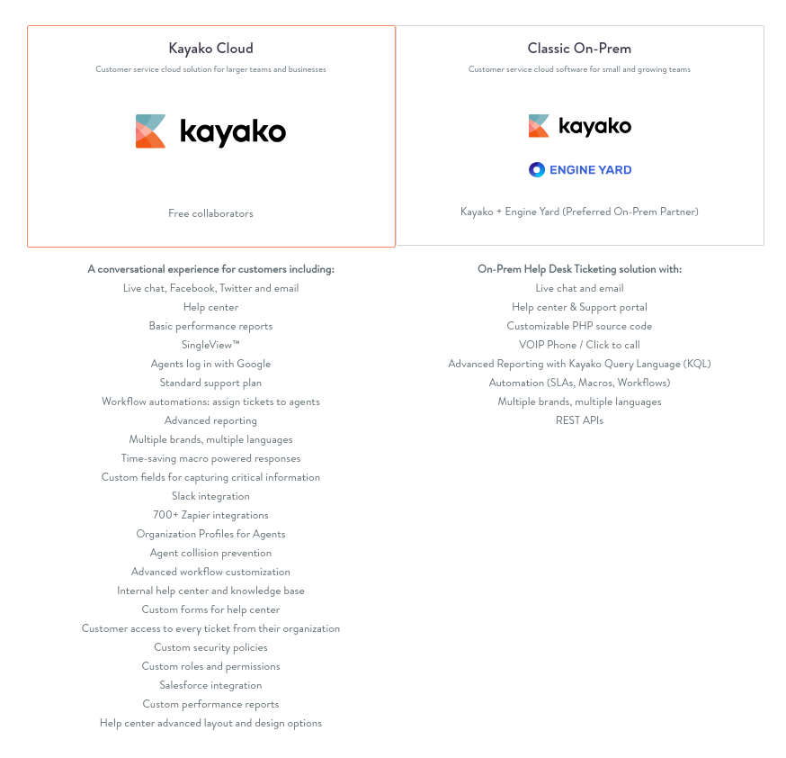Kayako Pricing page