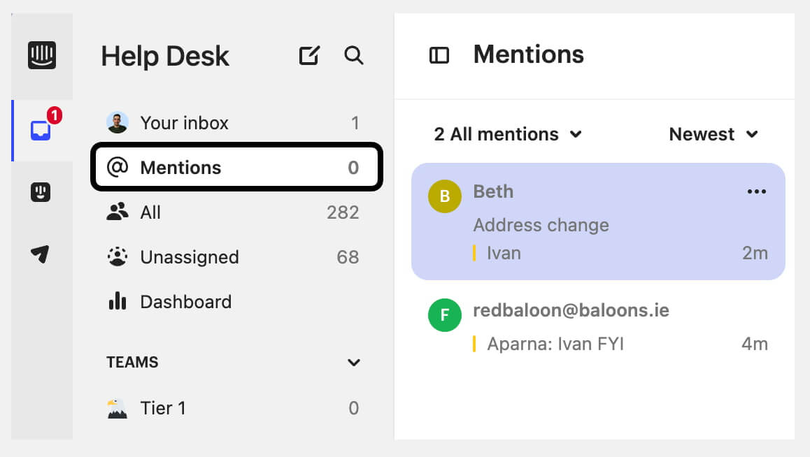 Intercom - Team mentions